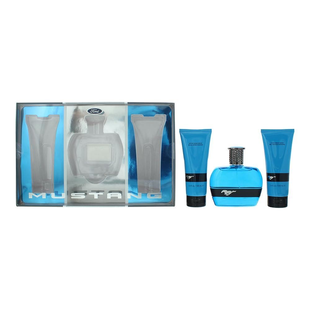 Conjunto de presente Mustang Blue EDT 100ml para loção pós-barba e lavagem corporal para cabelo