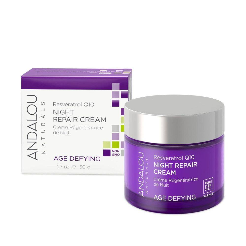 Creme Facial Anti Idade Noturno com Vitamina C para Mulheres, 50g, ANDALOU NATURALS Resveratrol Q10, Violeta