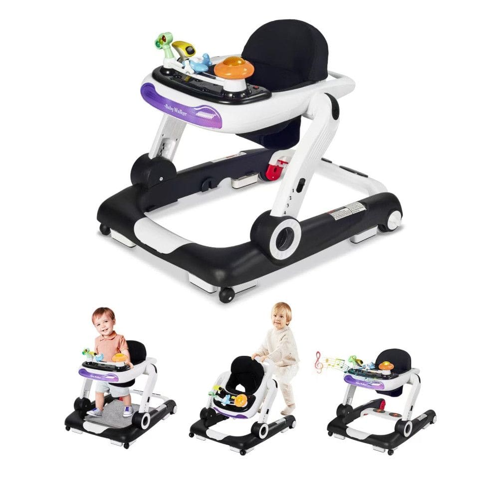 Música e luzes Baby Walker com rodas, centro de atividades de 5 em 1 com brinquedos removíveis e segurança de música
