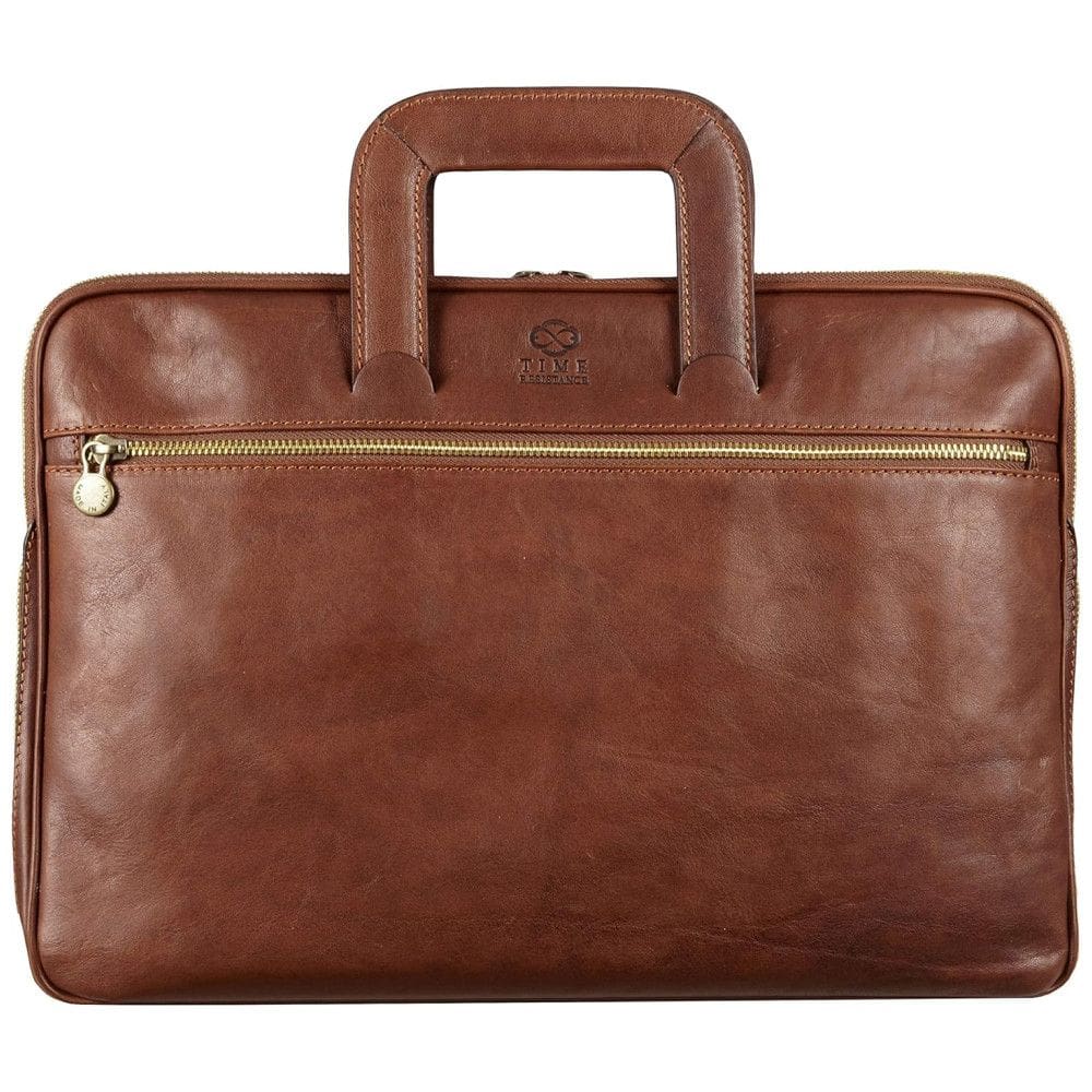 Bolsa Maleta de Couro Masculina para Laptop, TIME RESISTANCE, Marrom