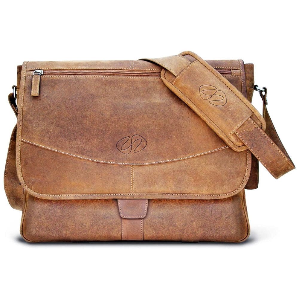 Bolsa Maleta de Couro Masculina para Laptop, MICHAEL SANTORO DESIGN, Marrom