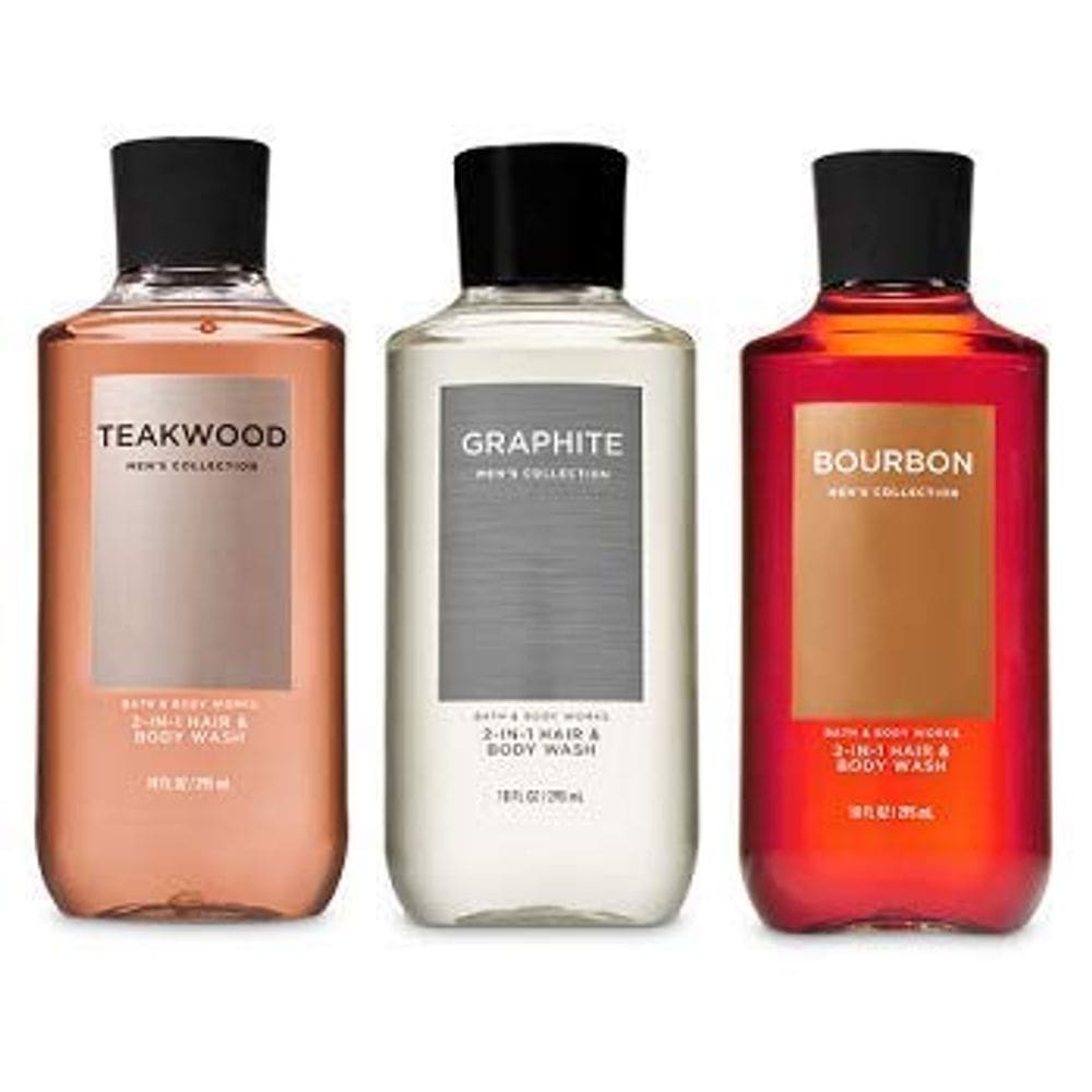 Gel de banho Bath & Body Works, pacote com 3 unidades: madeira de teca, grafite e bourbon