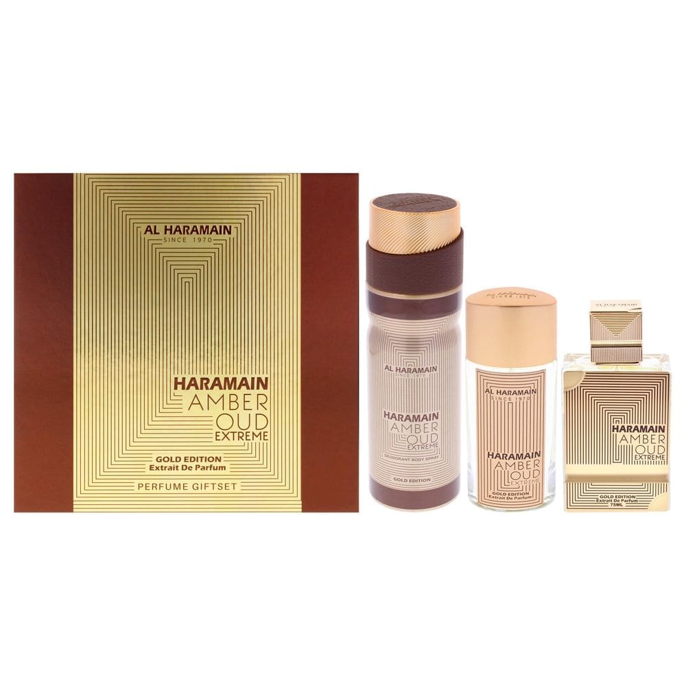 Conjunto de presente Perfume Al Haramain Amber Oud Gold Edition Extreme de 3 peças