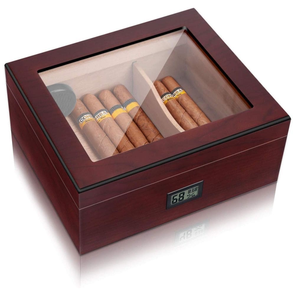 Umidor de Charuto de Cedro Espanhol Maciço com Higrômetro e Umidificador, Luxuoso Humidor de Mesa em Nogueira Brilhante,Bald Eagle