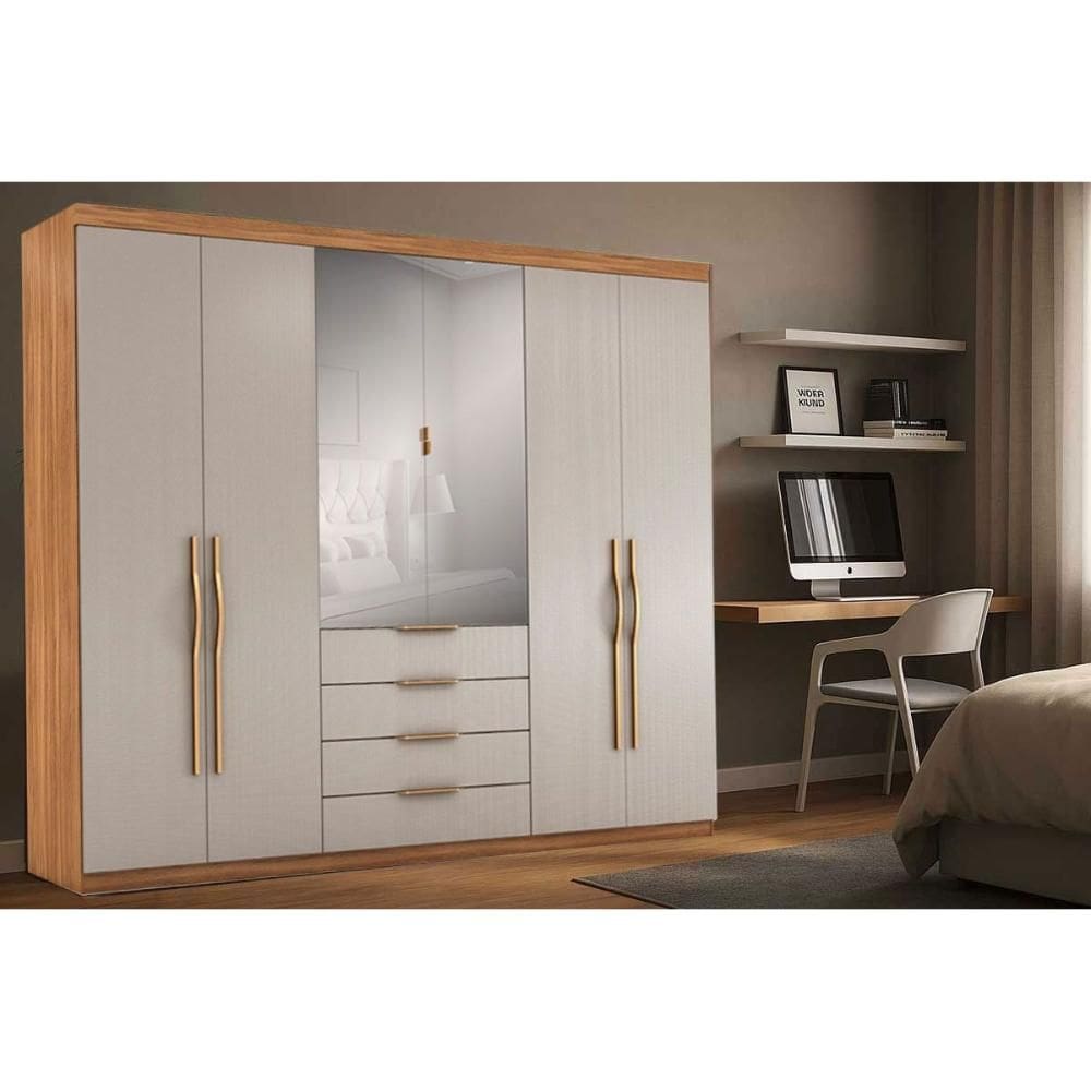 Guarda Roupa Casal 6 Portas (2 c/ Espelho) e 4 Gavetas Giardino Amendola/Nude Prime TX - Demóbile