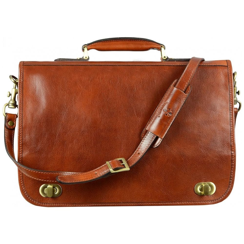 Bolsa Maleta de Couro Masculina para Laptop, TIME RESISTANCE, Marrom Claro