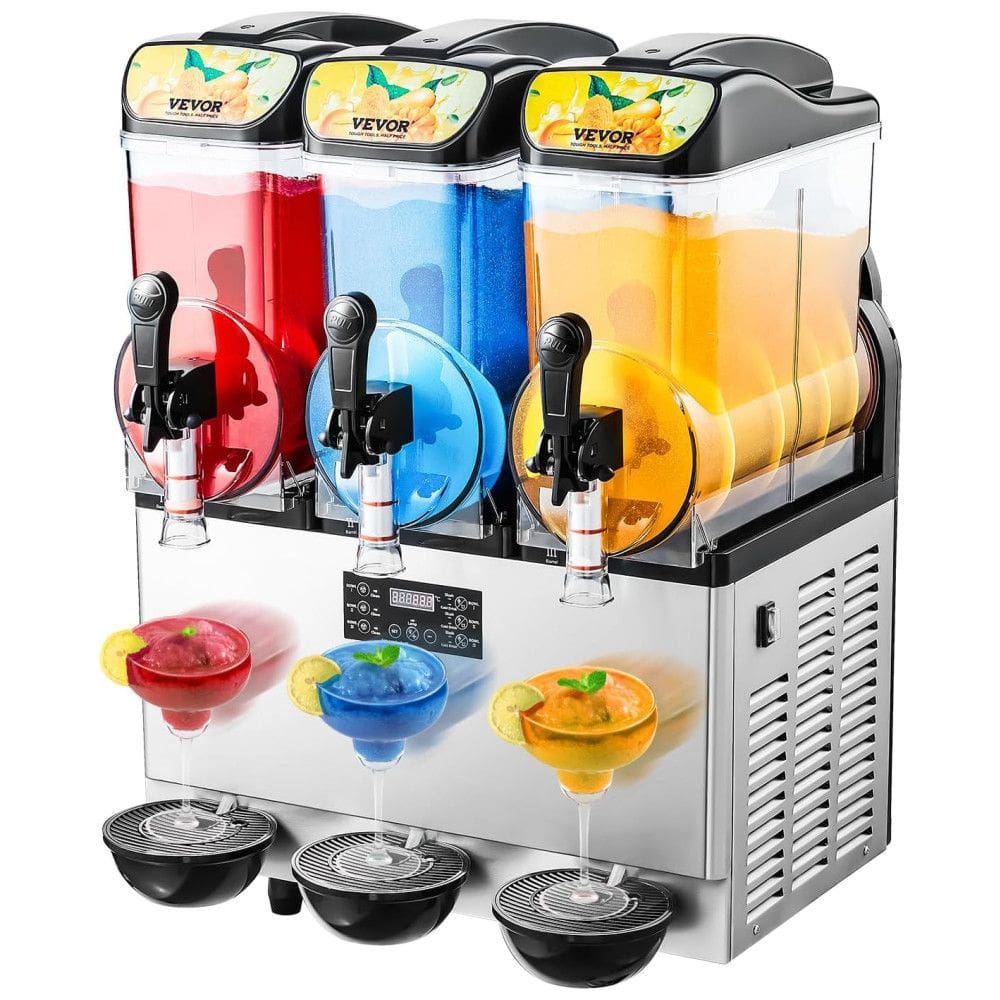 Máquina de Frozen Drink Comercial VEVOR, 3 Tanques Triplos de 15L, Aço Inoxidável, Ideal para Margaritas, Smoothies e Slushies