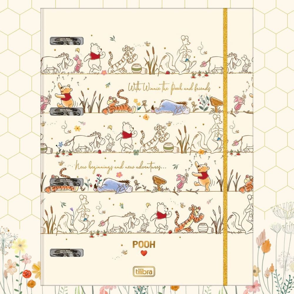 Caderno Argolado Fichário Ursinho Pooh 48 Folhas 20cm x 27,5cm Universitário Grande - Tilibra
