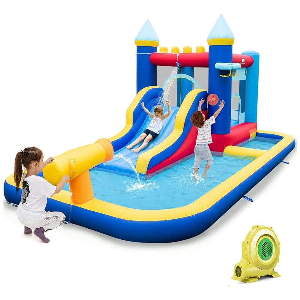 Parque Aquático Inflável BOUNTECH com Escorregador e Piscina de Água, Diversão Molhada e Seca para Crianças - 3 em 1: Piscina