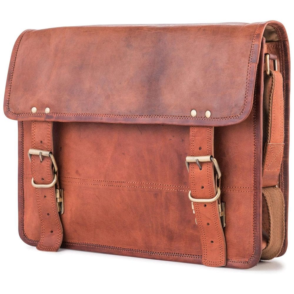 Bolsa Maleta de Couro Curtido Vegetal Unissex para Laptop, BERLINER BAGS, Marrom