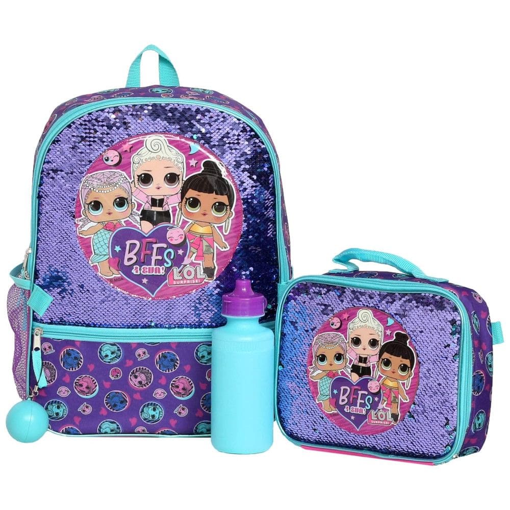 Mochila Escolar Infantil 40cm L.O.L. Surprise 4 Peças com Lancheira para Crianças, Roxa
