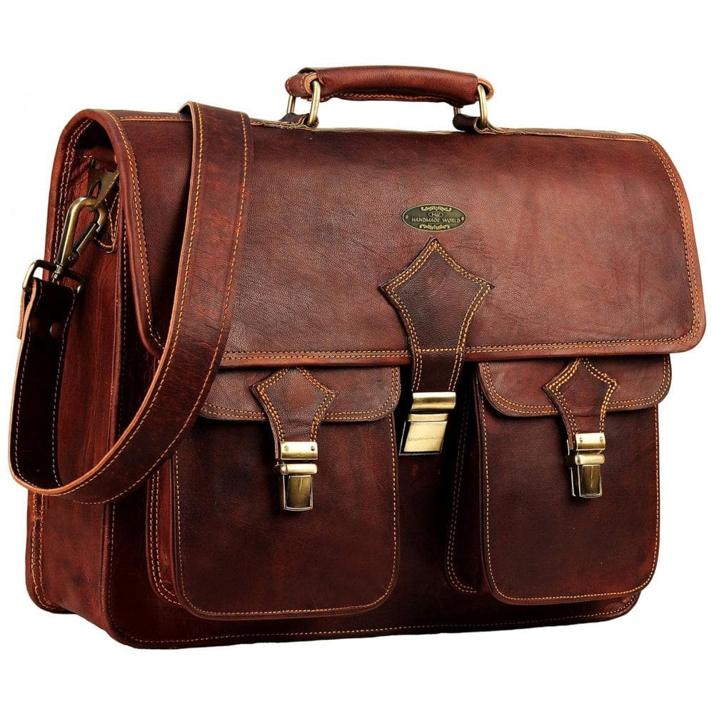 Bolsa Maleta de Couro Masculina para Laptop, HULSH, Marrom