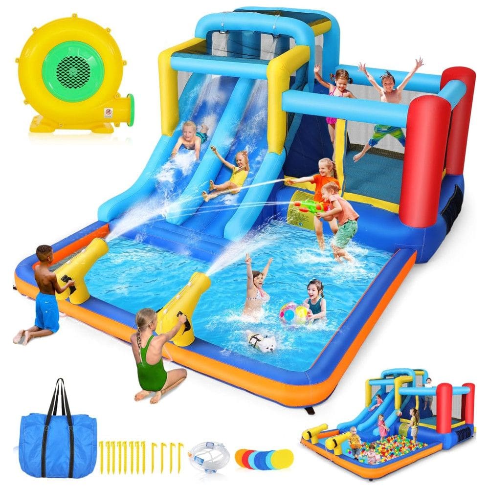 Parque Aquático Inflável, Escorregador Whubefy 4,57x3,04 metros para Crianças - Diversão Infinita com 9 em 1: Pula-Pula, Escorregador