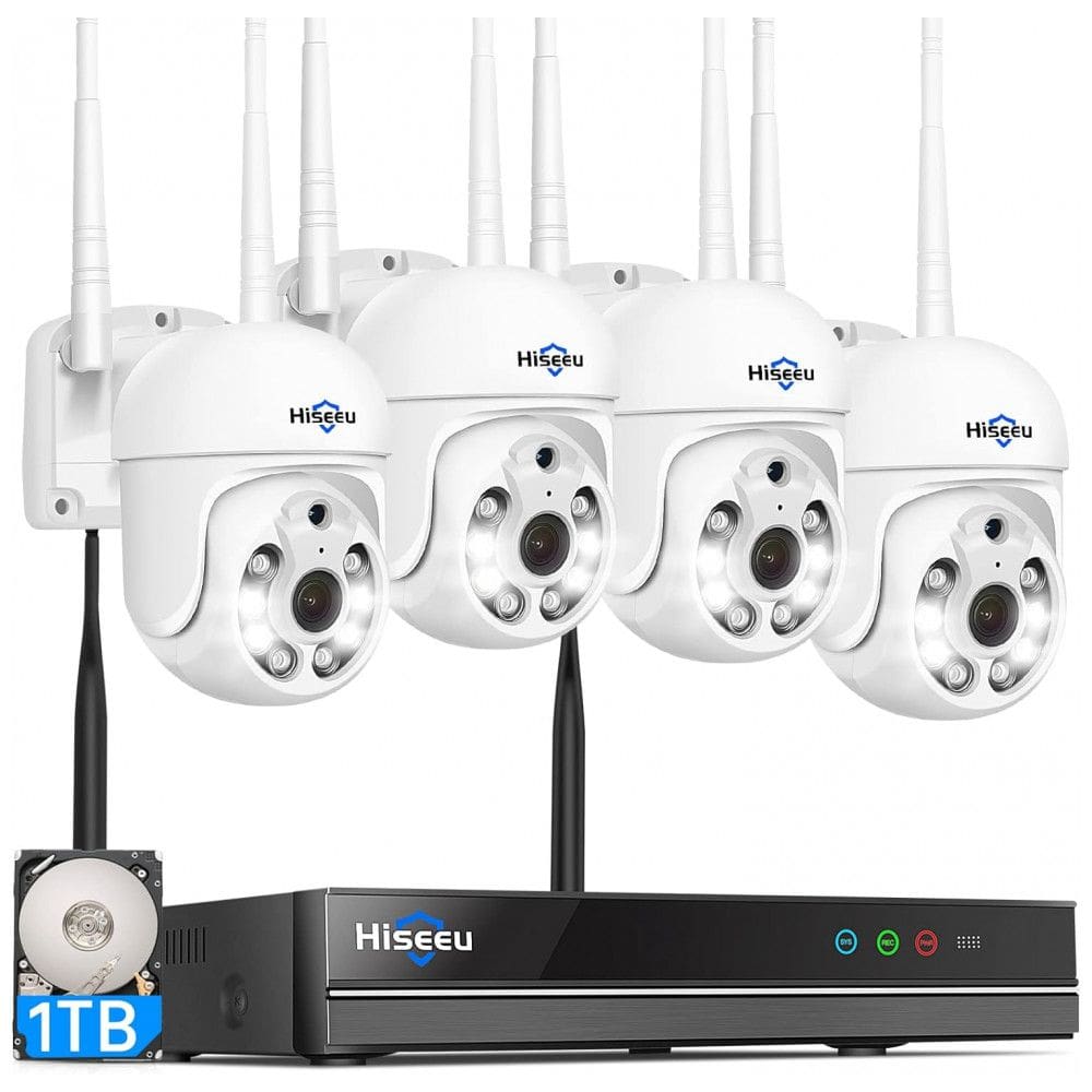 Sistema de Câmera de Segurança Hiseeu 4 Câmeras, Controle Remoto Cartão de Memória 1 TB