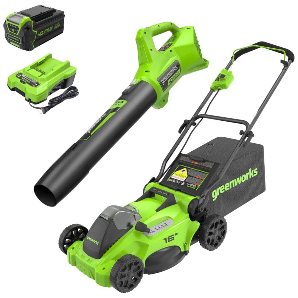 Cortador de Grama Greenworks 40V Sem Escova com Soprador 350 CFM, Bateria de 4.0Ah e Carregador Inclusos - Ideal para até 1 Acre!