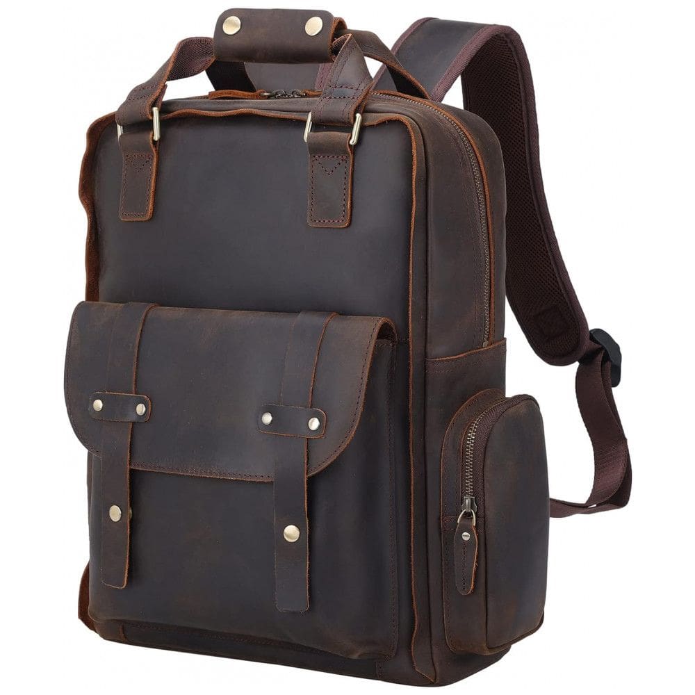 Mochila Masculina para Laptop de Couro, TIDING, Marrom