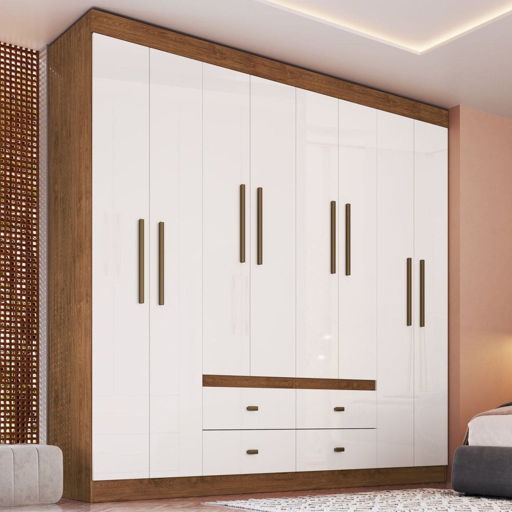 Guarda Roupa Casal 8 Portas 4 Gavetas Las Vegas Off White/ Nogueira