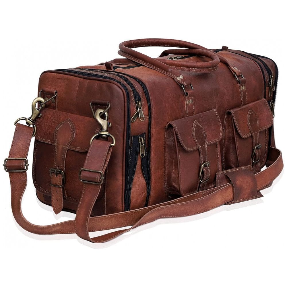 Bolsa de Viagem Masculina Clássica de Couro, C CUERO, Marrom