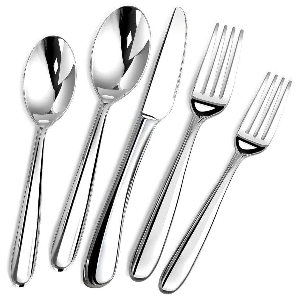 Kit de Talheres de Luxo para 8 Pessoas em Aço Inox, 40 Peças, com Faca de Churrasco, Garfo e Colher, Lavável em lava-louças -