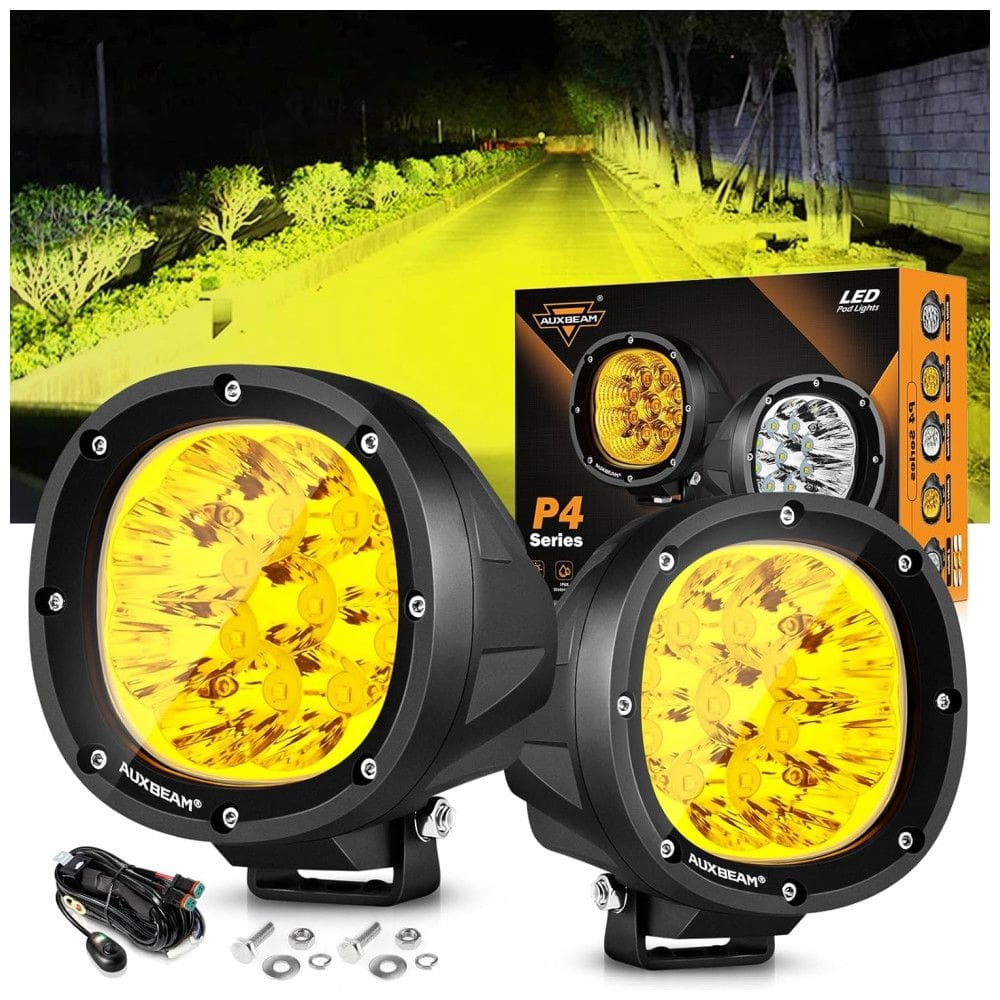 Farol de Milha LED com 9000 Lúmens e Luz Amarela 9 a 32V, 90W, 2Un, Auxbeam, Preto