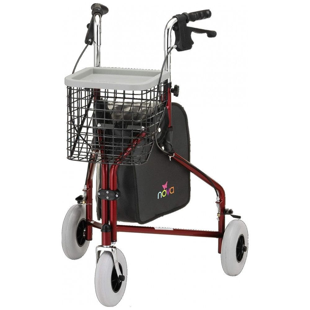 Andador Adulto Idoso 3 Rodas NOVA Medical Products com Bolsa, Suporta até 136 Quilos, Vermelho