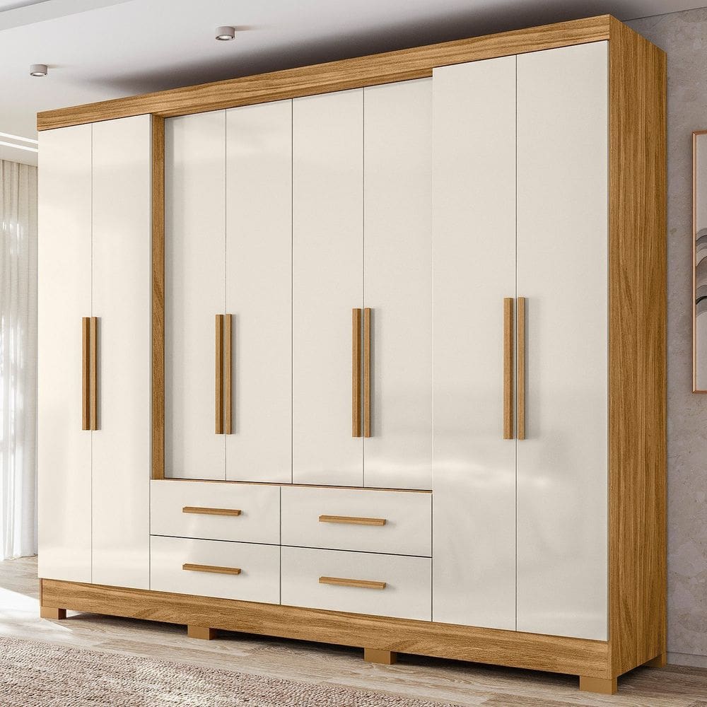 Guarda-Roupa Casal 8 Portas 4 Gavetas San Lorenzo Freijó/Off White
