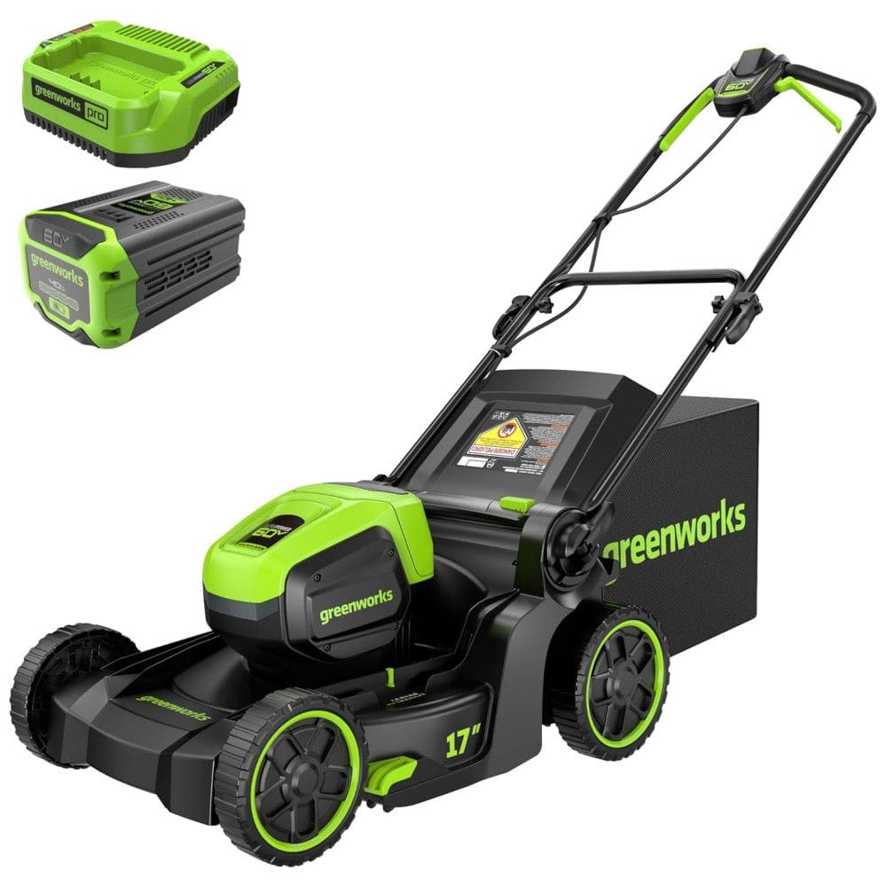 Cortador de Grama Greenworks 60V sem Escova, Empurrar, 2 em 1 para Mulching e Coleta, Bateria de 4.0Ah e Carregador de 3A - Autonomia de 40