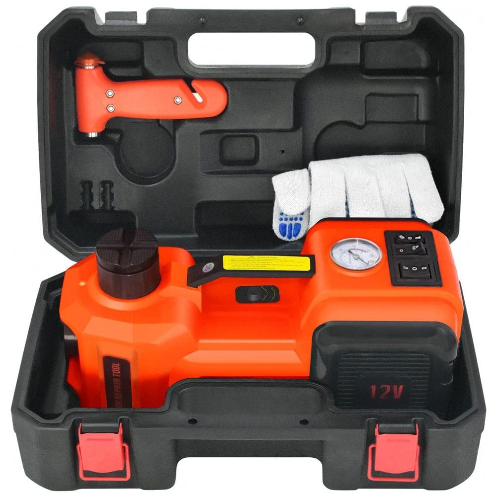 Macaco Elétrico E-HEELP 5Ton 12V com Alcance de Elevação Hidráulica de 15,5 a 45 cm com Inflador - Macaco Elétrico para Troca de Pneus de