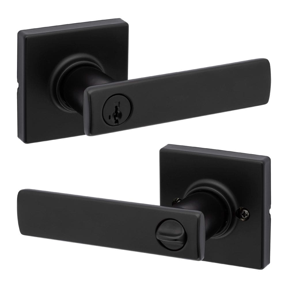 Maçaneta de porta Kwikset Breton Entry com fechadura e chave em preto fosco