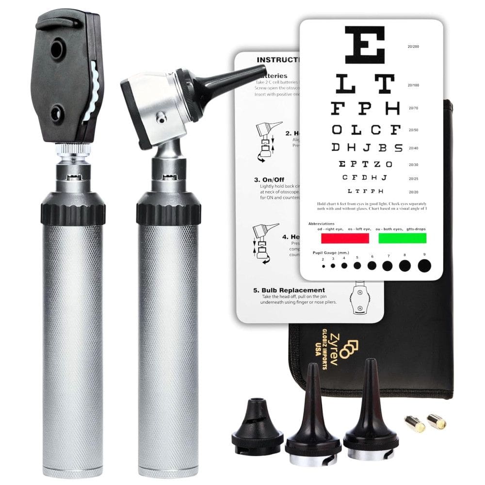 Conjunto de Otoscópio ZetaLife, Profissional, ZYREV, Prateado
