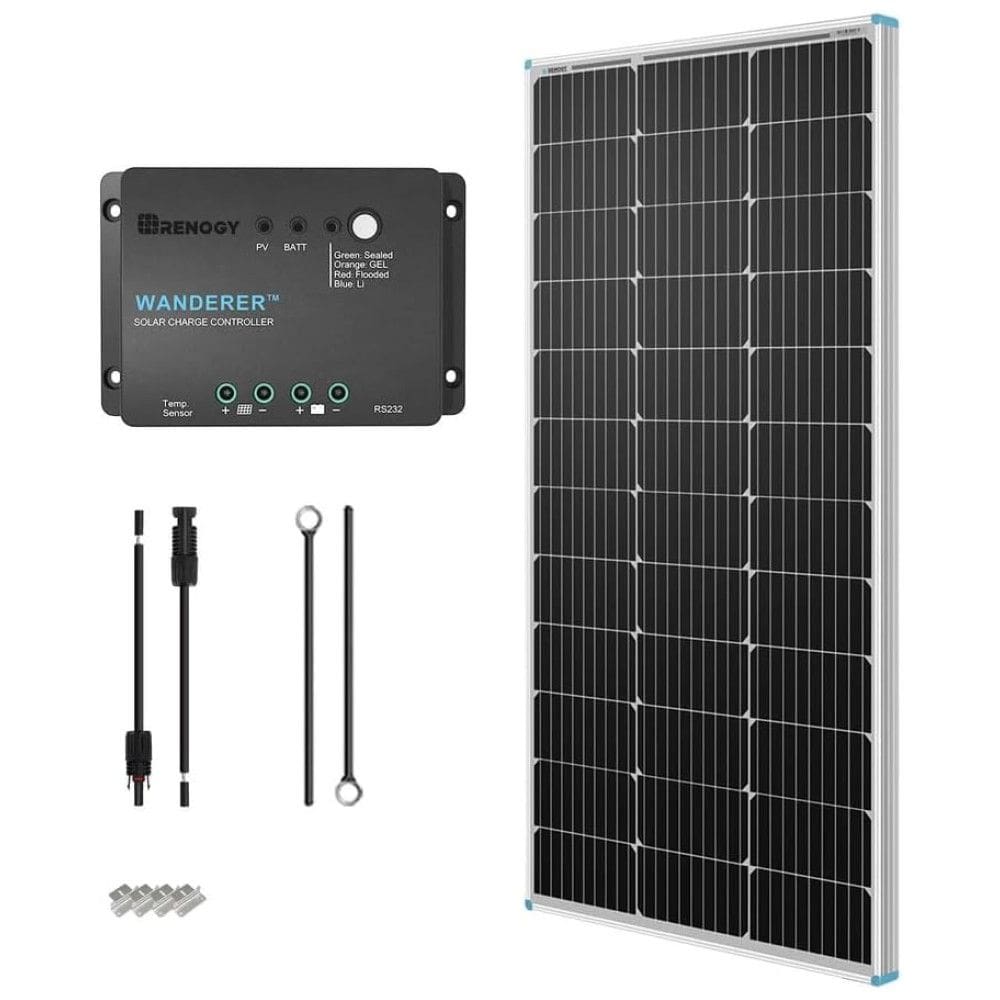 Painel Solar, Monocristalino, com controlador de carga, 100W, 12V, 1 painel, RENOGY KIT STARTER 100D, Preto