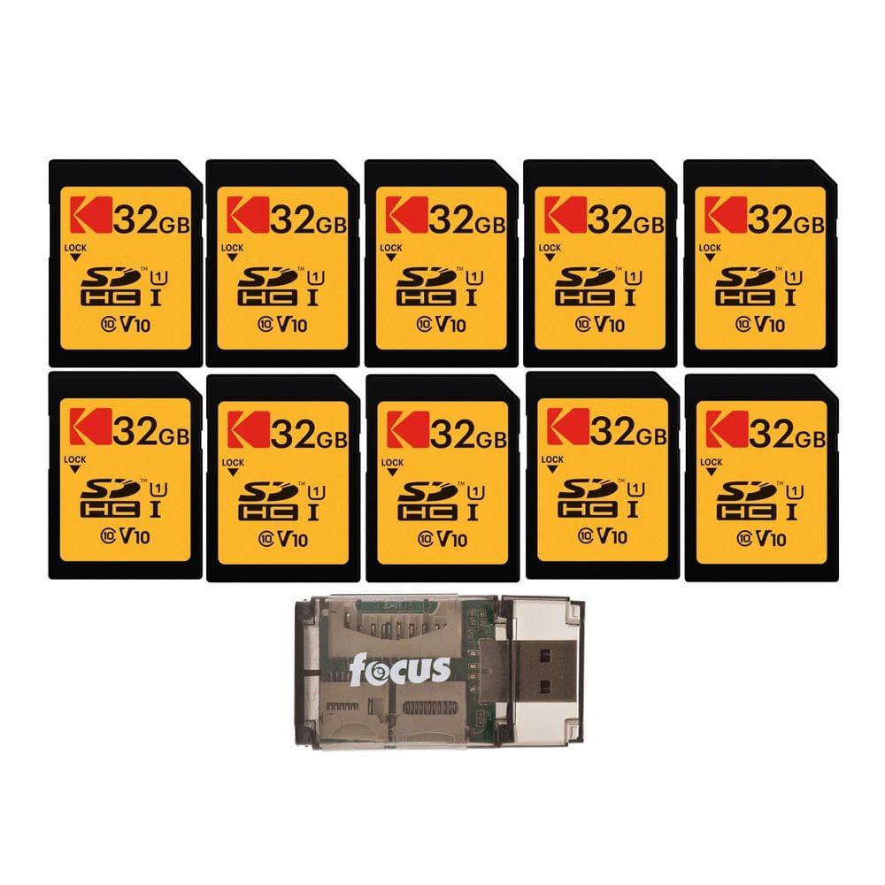 Pacote com 10 cartões SDHC KODAK de 32GB Classe 10 UHS-I com leitor USB