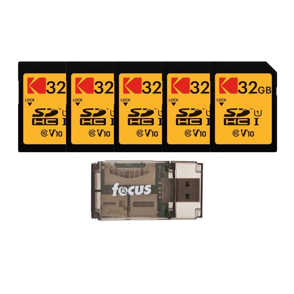KODAK 32GB Clase 10 UHS-I SDHC Tarjetas de Memoria Paquete de 5 con Lector USB