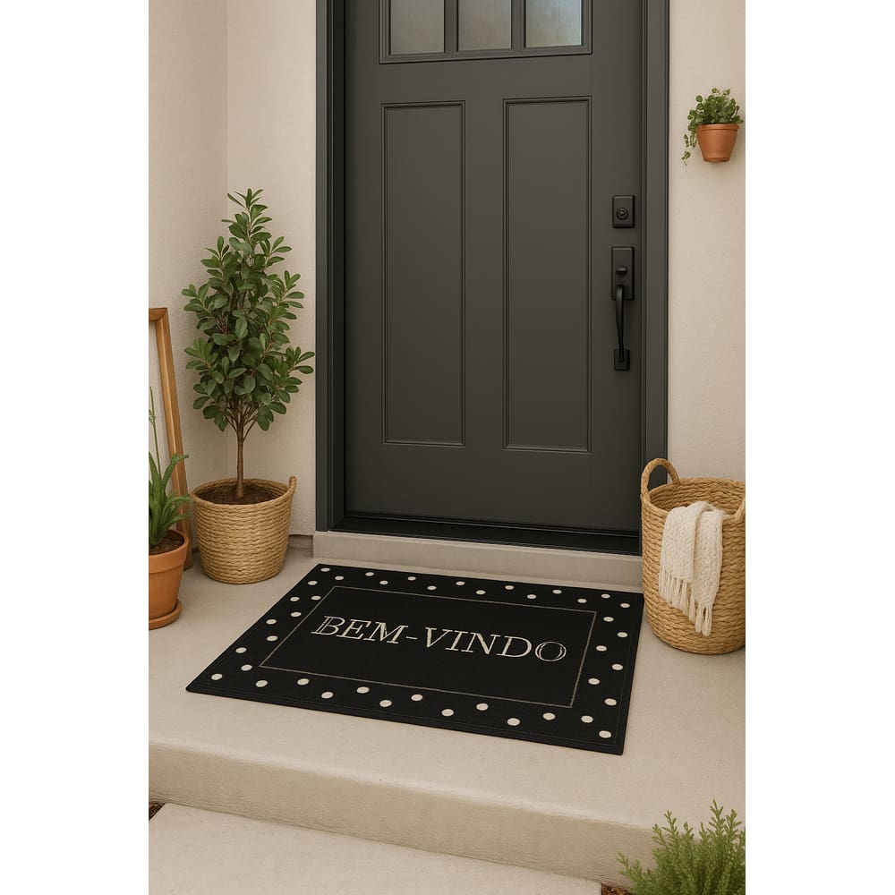 Tapete De Entrada 100% Poliéster Base Látex Antiderrapante 60x40cm - Bem-Vindo Poá