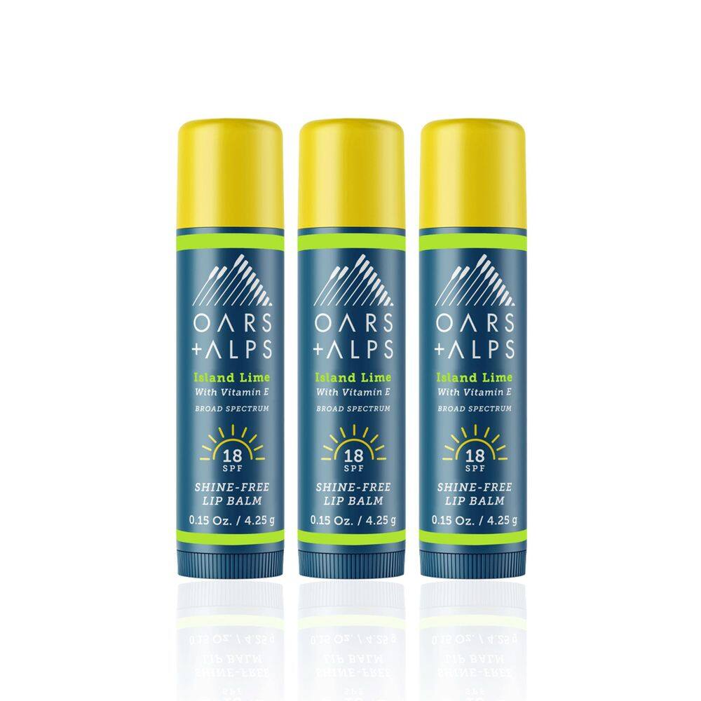 Bálsamo labial e protetor solar SPF 18 Oars + Alps Shine Free, pacote com 3