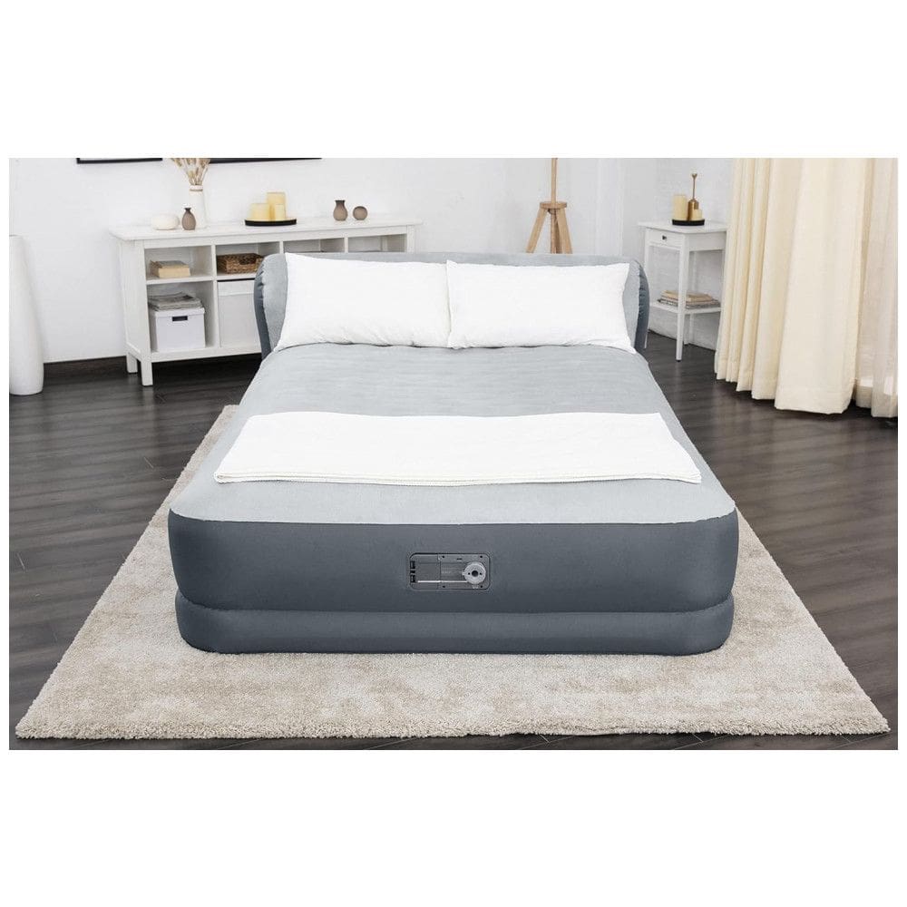Colchão Inflável Casal Queen com Bomba Embutida e Cabeceira, Para até 325KG, SLEEPLUX, Cinza