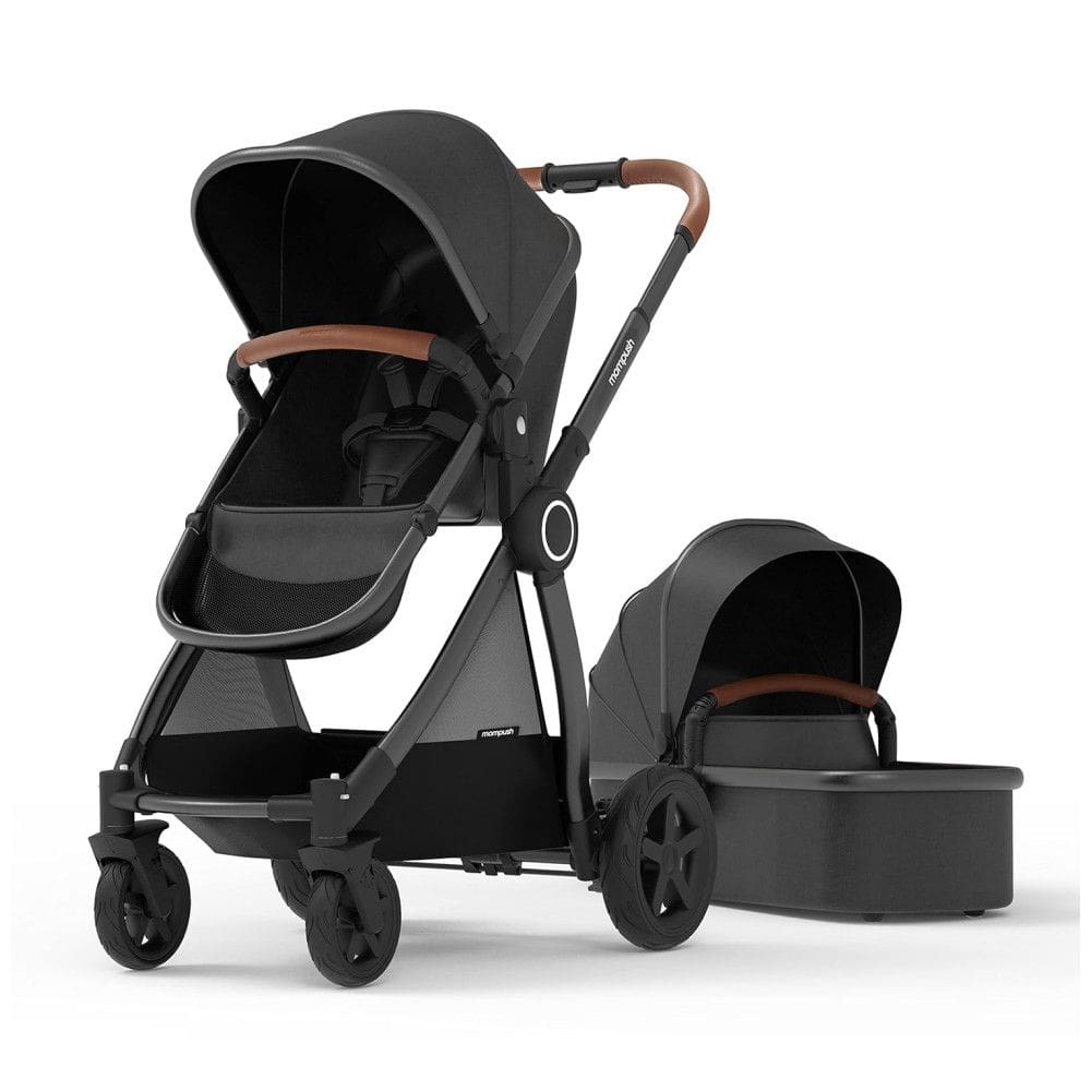 Carrinho de Bebê com Berço Portátil Removível e Assento Reversível, Mompush, Preto