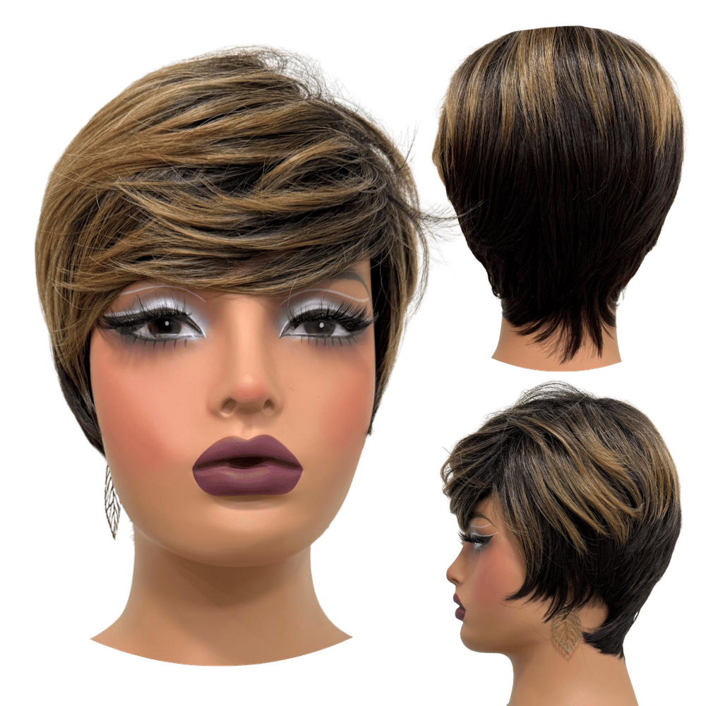 Peruca curta preto ombre loira mechas franja RT2/8/30