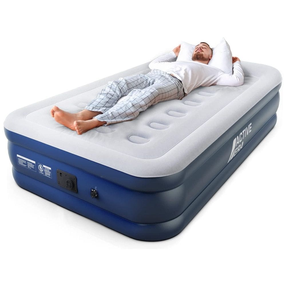 Cama Colchão Inflável Cama Bomba Eletrica Interna Altura 50,80cm com Almofada, ACTIVE ERA, Azul Escuro