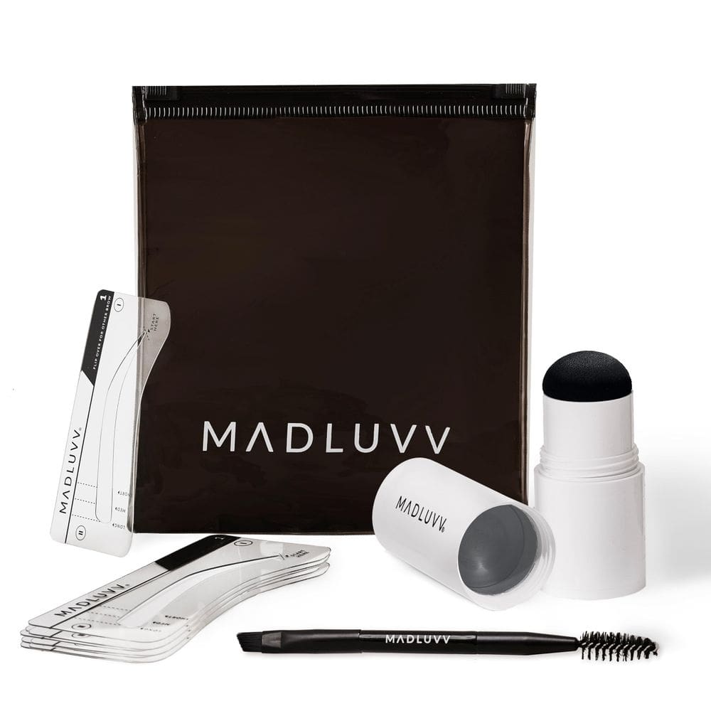 Kit de estêncil de sobrancelha MADLUVV, fácil de usar, com 9 formas, cinza escuro