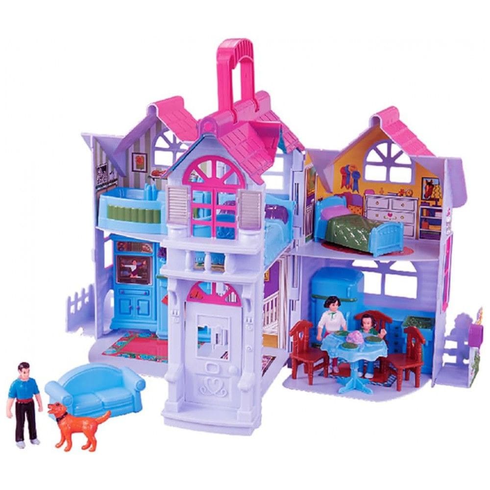 Mini Casa de Bonecas Dobrável com Acessórios e 2 Quartos para Crianças de 3 Anos a 8 Anos, Liberty, Azul