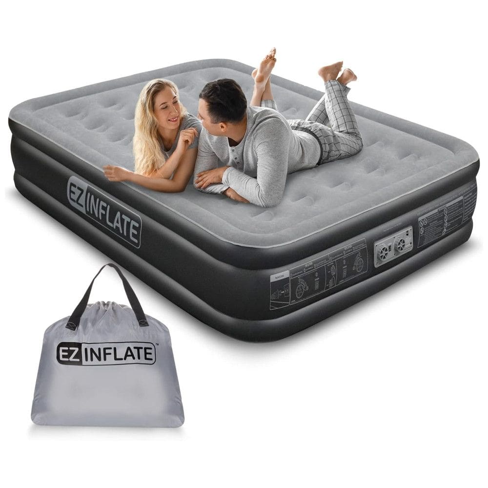 Cama Colchão Inflável Queen Bomba Embutida, Luxuoso Altura 40,64cm Prova Dágua, EZ INFLATE, Azul Escuro