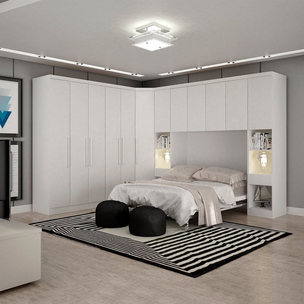 Guarda-roupa Casal 12 Portas 7 Peças Modulado Cairo Neve