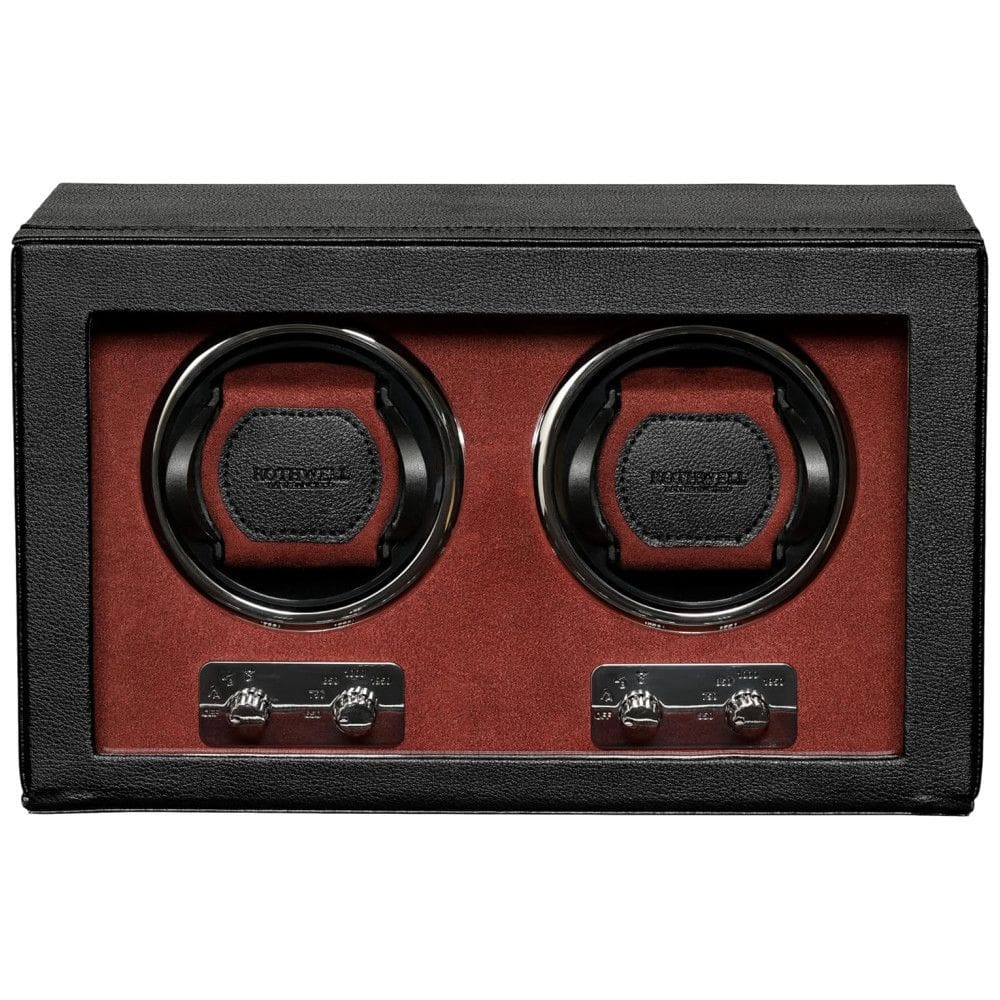Caixa, Estojo de Couro Rotativo Automático para Relógios, 2 Lugares, ROTHWEL, Preto e Vermelho