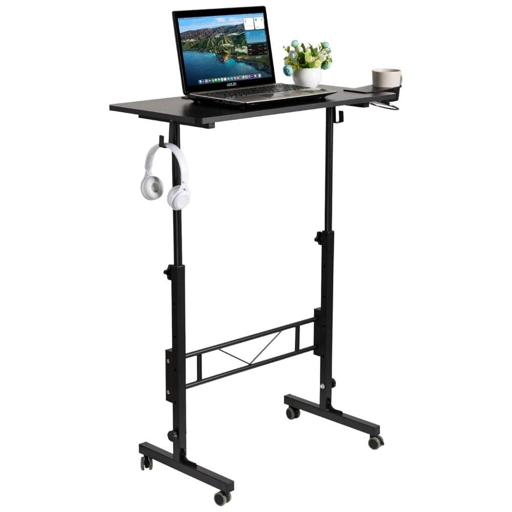 Mesa bandeja SIDUCAL, mesa cama lateral ajustável para sofá Mesa portátil com rodas Mesa sobreposta Carrinho para laptop, preto