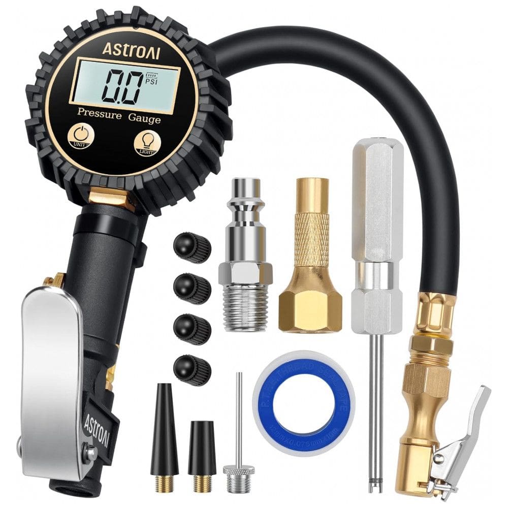 Manômetro Digital AstroAI com Inflador de Pneus - 3250 PSI 0,1 de Resolução de Display, Bico de Ar Resistente e Acessórios para Compressor