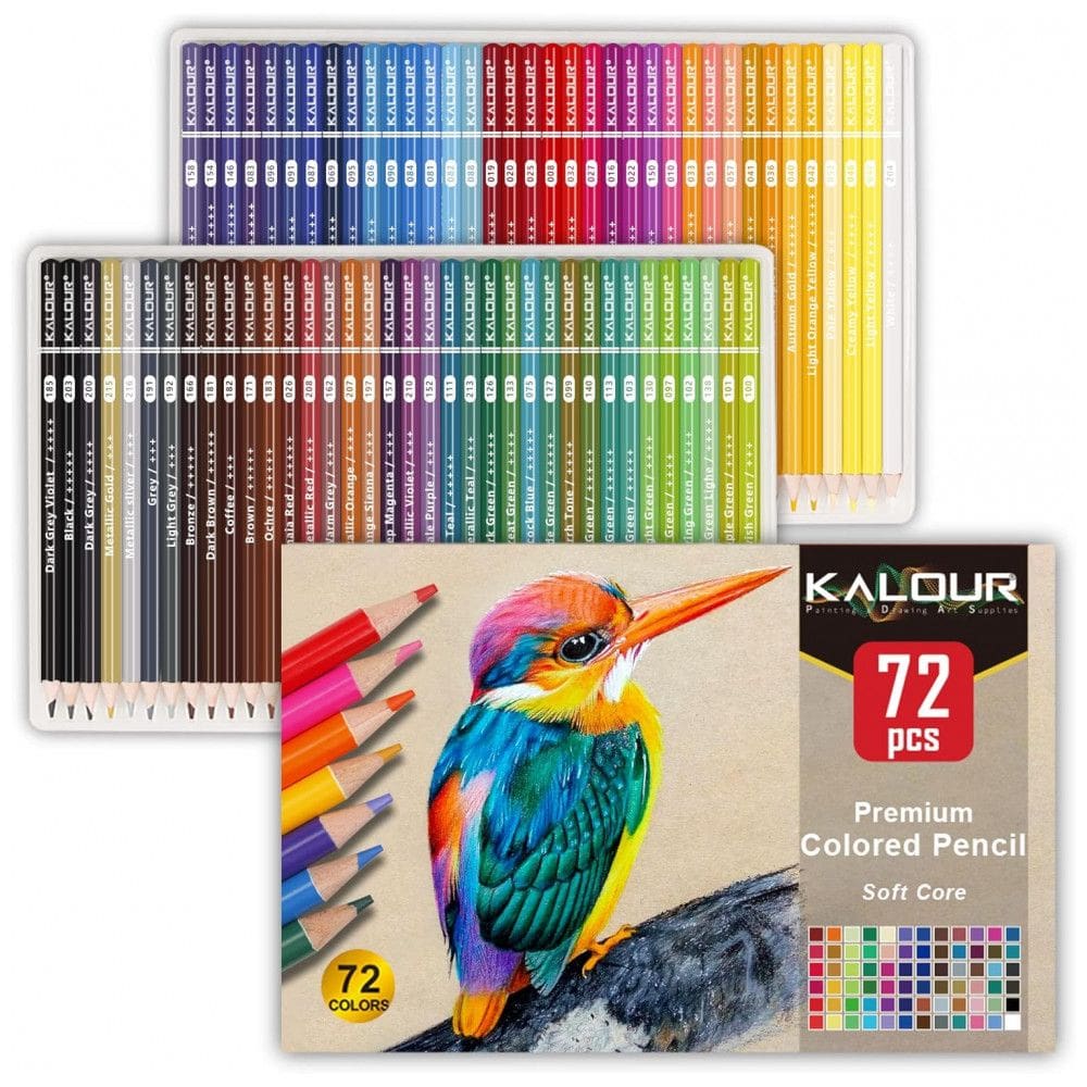 Conjunto de Lápis de Cor Kalour com 72 Cores para Livros de Colorir para Adultos, Núcleo Macio, Ideal para Desenhar, Misturar e Sombrear