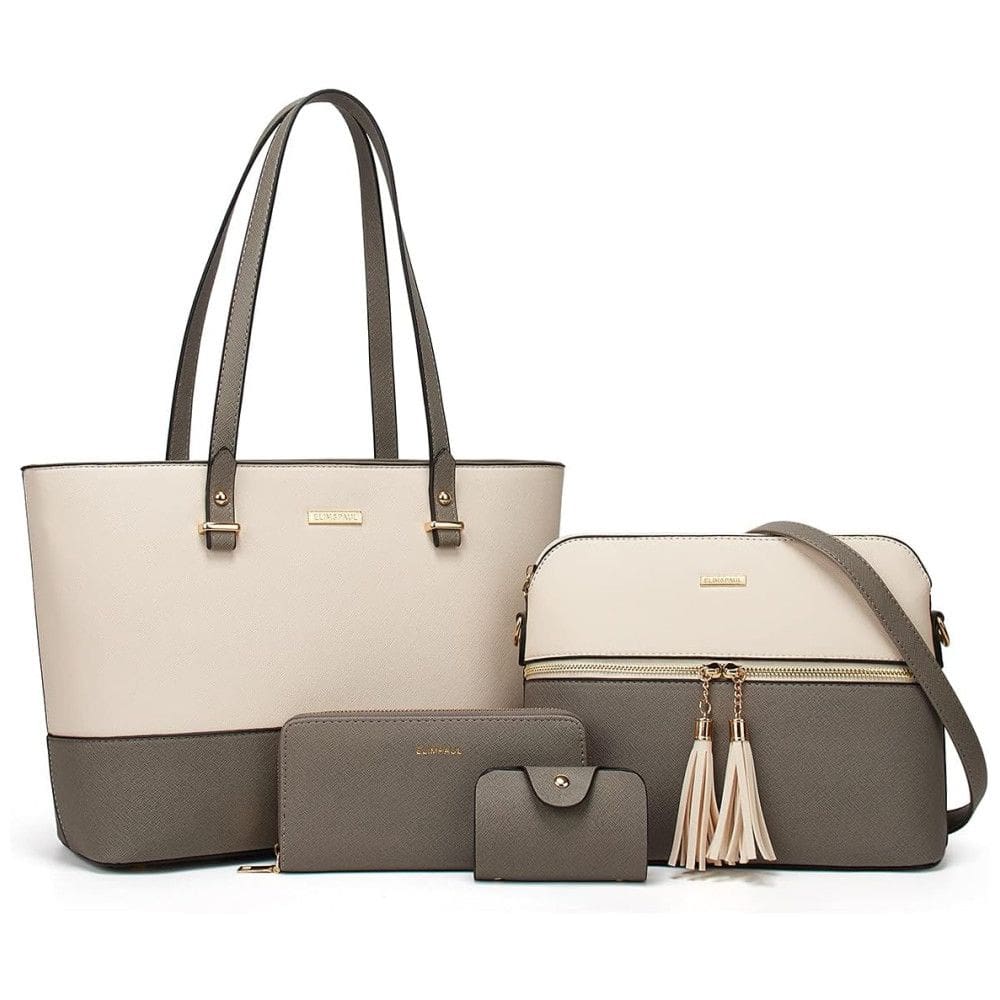 Conjunto de Bolsas Femininas em Couro Sintético 4 Peças com Carteira, Lovematch, Bege e Cinza
