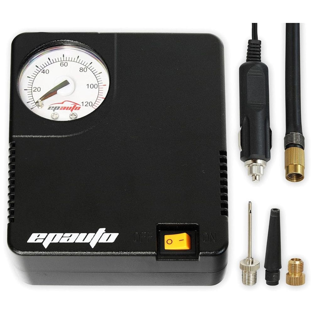 Mini Compressor de Ar Elétrico Automotivo, portátil, 12V DC, 60 PSI com adaptadores, EPAUTO AT 006 4, Preto
