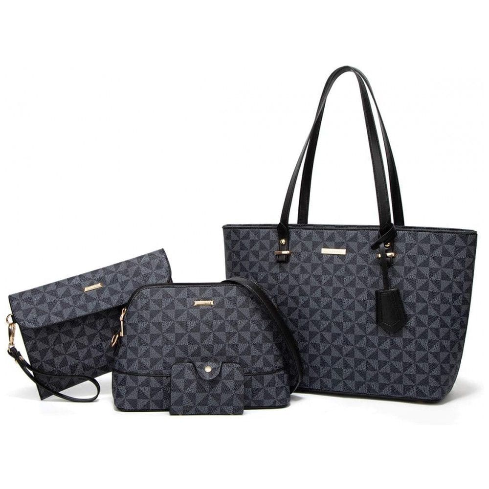 Conjunto de Bolsas Femininas em Couro Sintético 4 Peças com Carteira, Lovematch, Preto